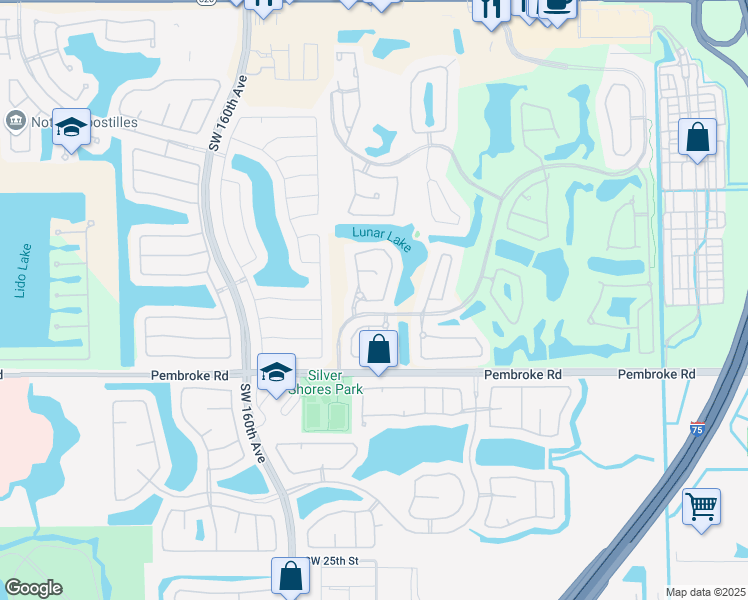 map of restaurants, bars, coffee shops, grocery stores, and more near 15844 Southwest 14th Court in Pembroke Pines