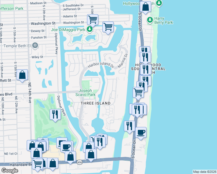 map of restaurants, bars, coffee shops, grocery stores, and more near 931 Northeast 27th Avenue in Hallandale Beach