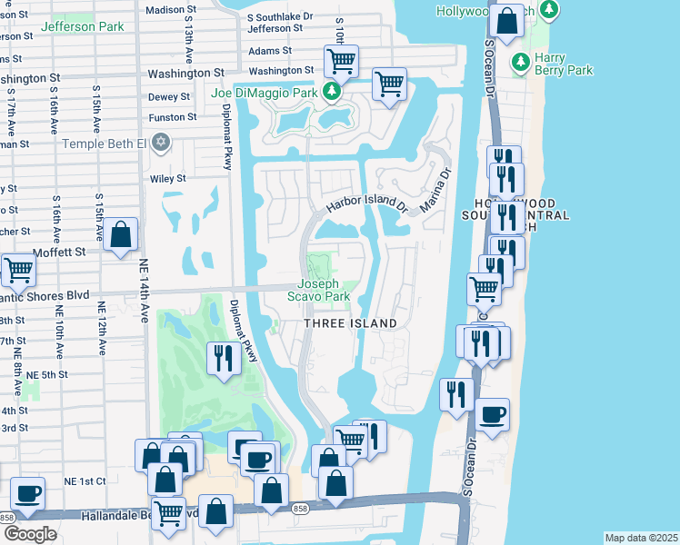 map of restaurants, bars, coffee shops, grocery stores, and more near 937 Northeast 24th Avenue in Hallandale Beach