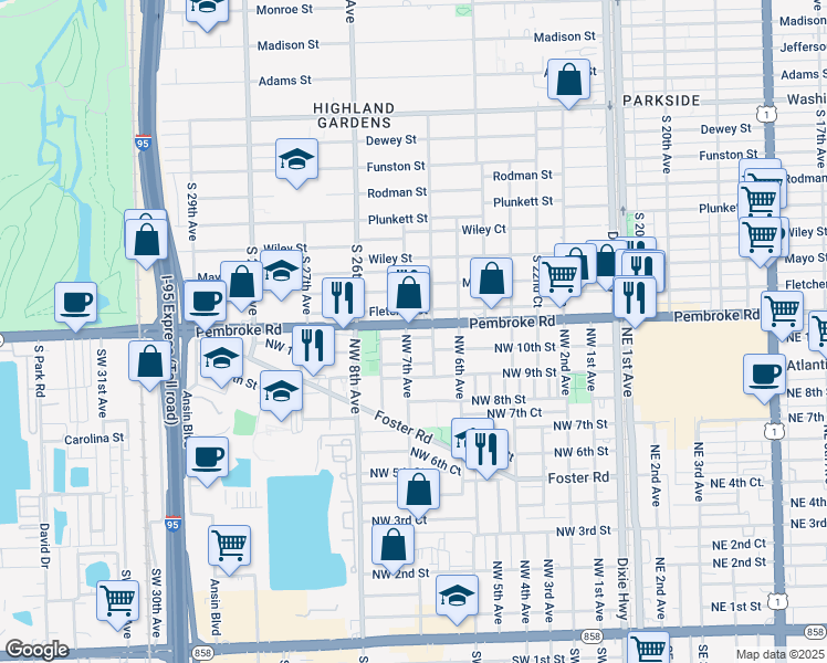 map of restaurants, bars, coffee shops, grocery stores, and more near 2502 Fletcher Street in Hollywood