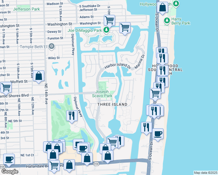 map of restaurants, bars, coffee shops, grocery stores, and more near 937 Northeast 24th Avenue in Hallandale Beach