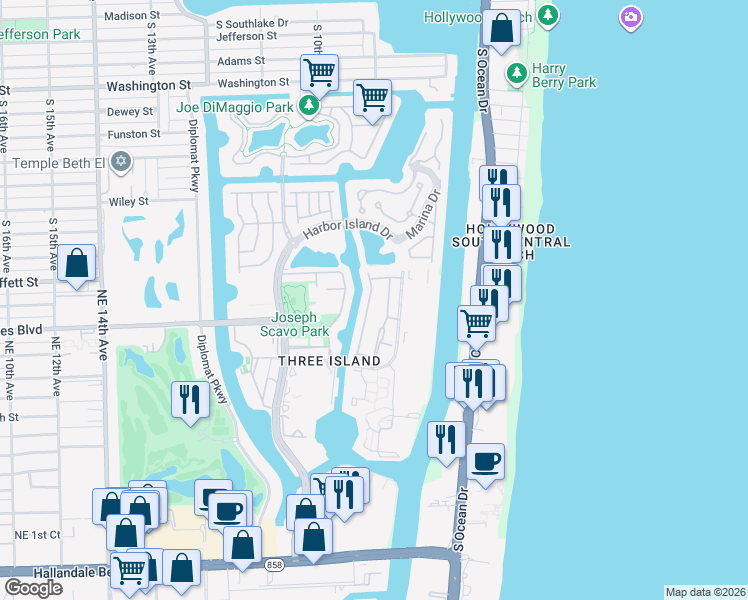 map of restaurants, bars, coffee shops, grocery stores, and more near 931 Northeast 27th Avenue in Hallandale Beach