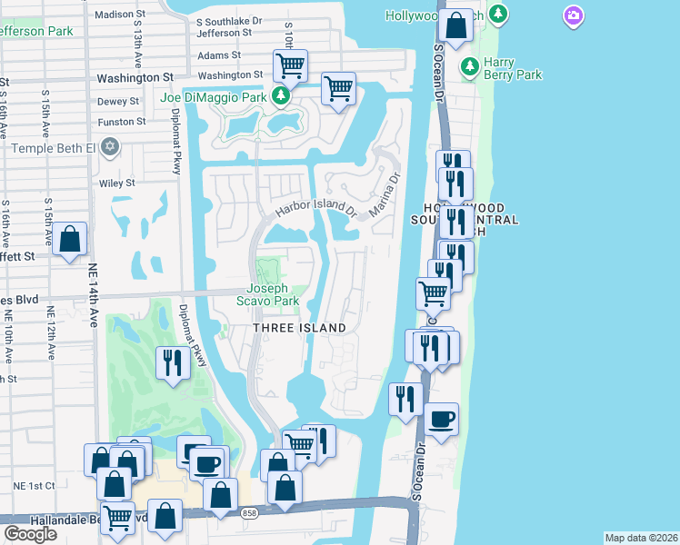 map of restaurants, bars, coffee shops, grocery stores, and more near 931 Northeast 27th Avenue in Hallandale Beach