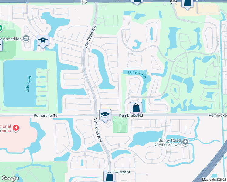 map of restaurants, bars, coffee shops, grocery stores, and more near 15963 Southwest 13th Street in Pembroke Pines