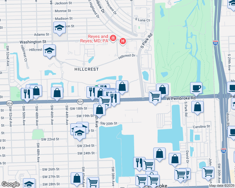 map of restaurants, bars, coffee shops, grocery stores, and more near in Hollywood