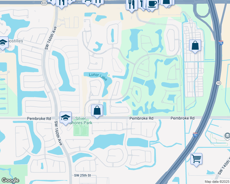 map of restaurants, bars, coffee shops, grocery stores, and more near 1465 Southwest 157th Avenue in Pembroke Pines