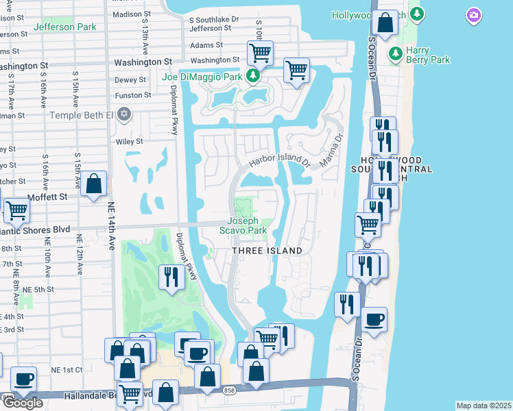 map of restaurants, bars, coffee shops, grocery stores, and more near 937 Northeast 24th Avenue in Hallandale Beach