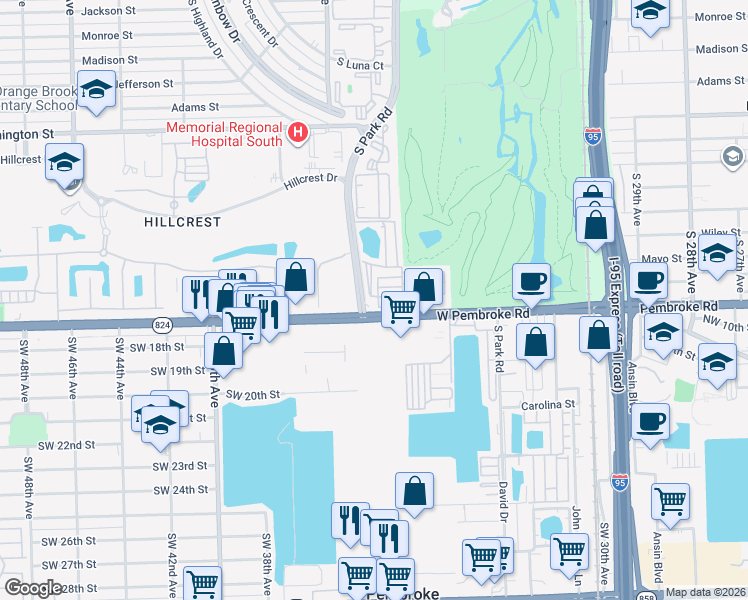 map of restaurants, bars, coffee shops, grocery stores, and more near 3356 Florida Street in Hollywood
