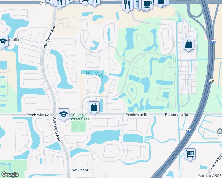 map of restaurants, bars, coffee shops, grocery stores, and more near 1465 Southwest 157th Avenue in Pembroke Pines