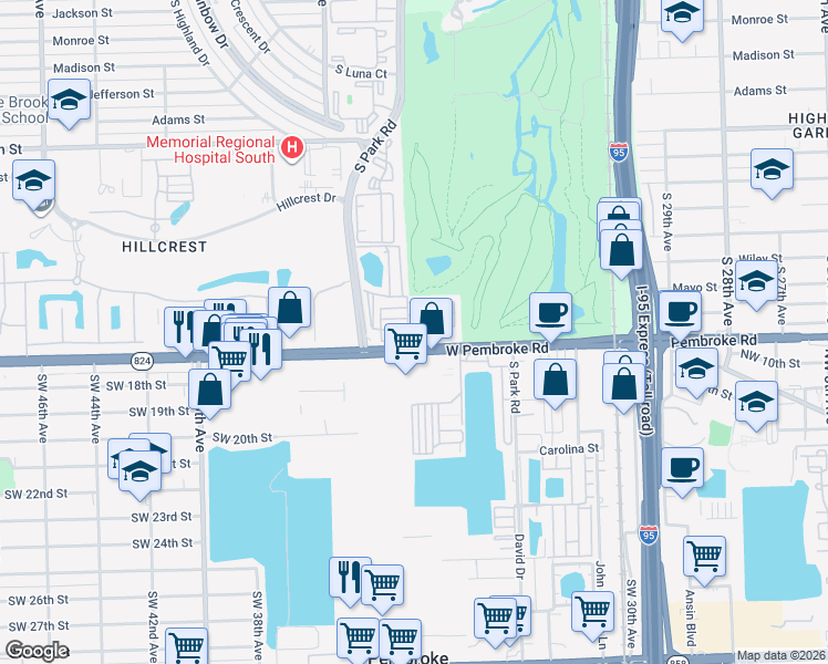 map of restaurants, bars, coffee shops, grocery stores, and more near 3244 Florida Street in Hollywood