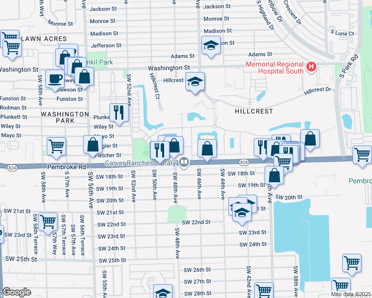 map of restaurants, bars, coffee shops, grocery stores, and more near 1525 Myrtle Oak Terrace in Hollywood