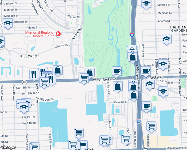 map of restaurants, bars, coffee shops, grocery stores, and more near 3204 Florida Street in Hollywood
