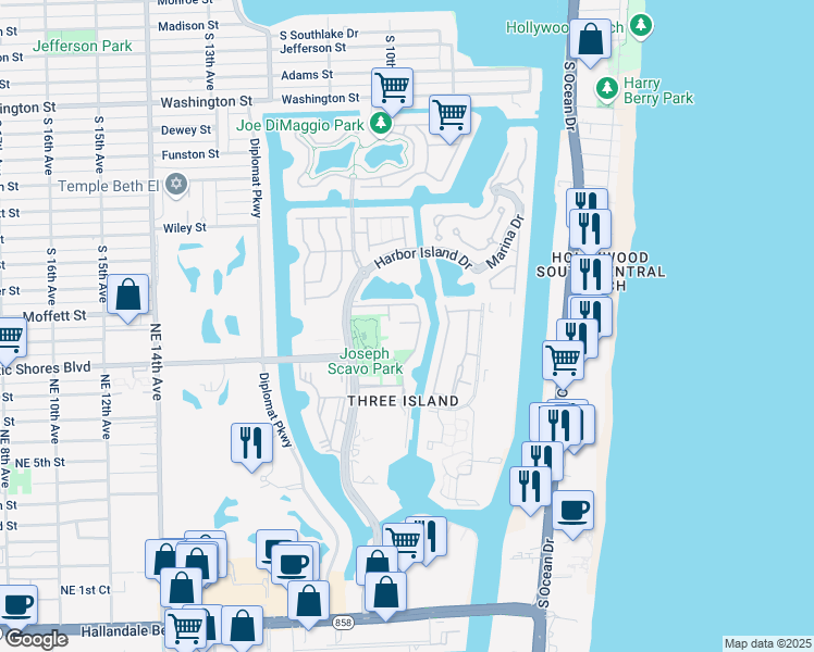 map of restaurants, bars, coffee shops, grocery stores, and more near 937 Northeast 24th Avenue in Hallandale Beach