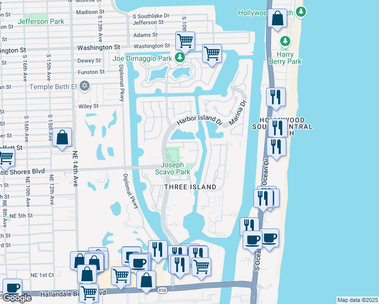 map of restaurants, bars, coffee shops, grocery stores, and more near 937 Northeast 24th Avenue in Hallandale Beach