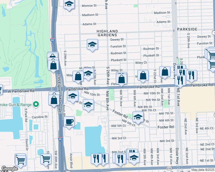 map of restaurants, bars, coffee shops, grocery stores, and more near 2558 Fletcher Street in Hollywood