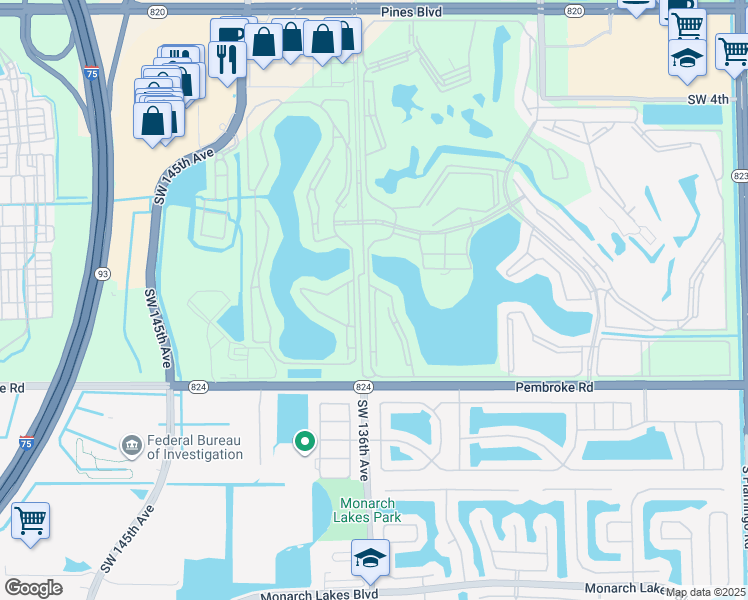 map of restaurants, bars, coffee shops, grocery stores, and more near 1205 Southwest 137th Avenue in Pembroke Pines