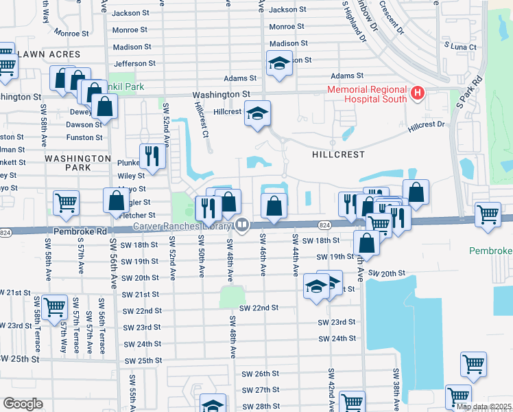 map of restaurants, bars, coffee shops, grocery stores, and more near 1525 Myrtle Oak Terrace in Hollywood