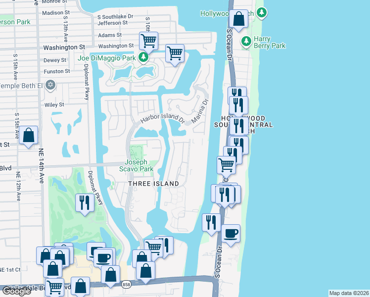 map of restaurants, bars, coffee shops, grocery stores, and more near 931 Northeast 27th Avenue in Hallandale Beach