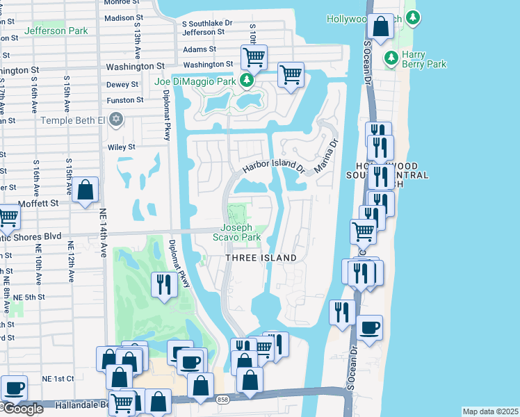 map of restaurants, bars, coffee shops, grocery stores, and more near 937 Northeast 24th Avenue in Hallandale Beach