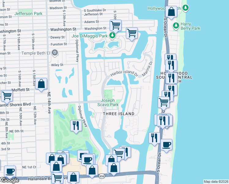 map of restaurants, bars, coffee shops, grocery stores, and more near 937 Northeast 24th Avenue in Hallandale Beach