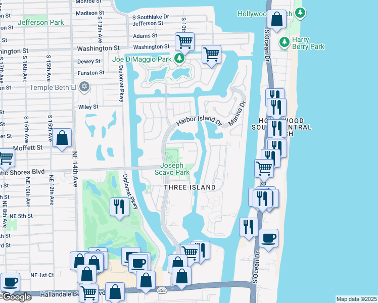 map of restaurants, bars, coffee shops, grocery stores, and more near 937 Northeast 24th Avenue in Hallandale Beach