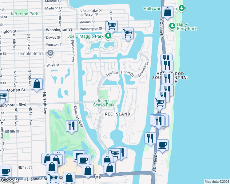 map of restaurants, bars, coffee shops, grocery stores, and more near 937 Northeast 24th Avenue in Hallandale Beach