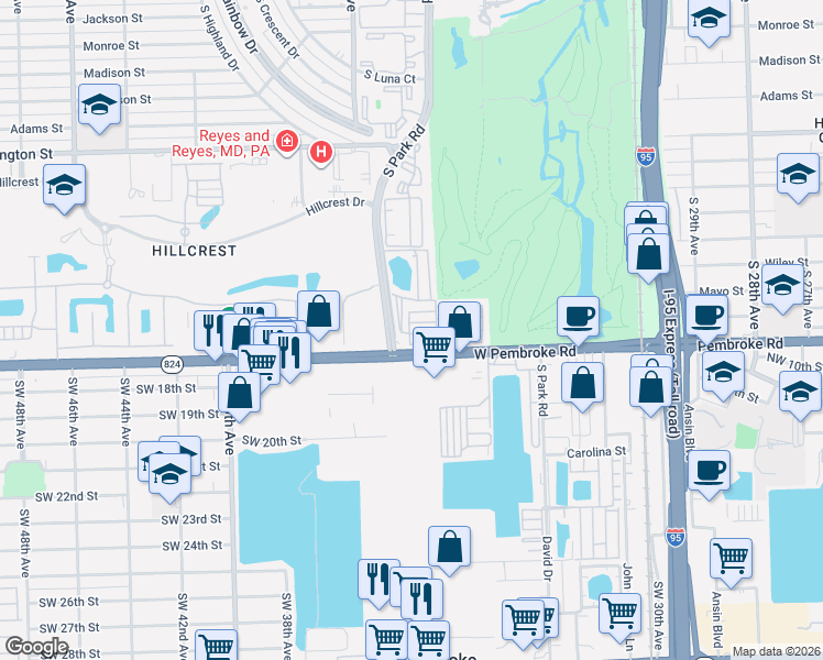 map of restaurants, bars, coffee shops, grocery stores, and more near 3356 Florida Street in Hollywood
