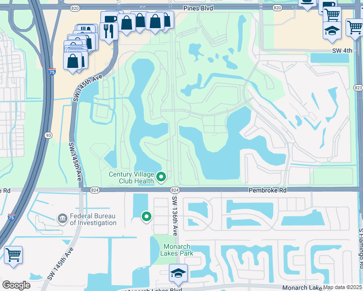 map of restaurants, bars, coffee shops, grocery stores, and more near 1205 Southwest 137th Avenue in Pembroke Pines