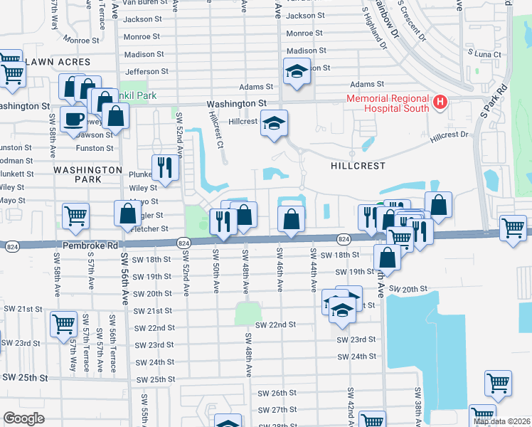 map of restaurants, bars, coffee shops, grocery stores, and more near 1525 Myrtle Oak Terrace in Hollywood