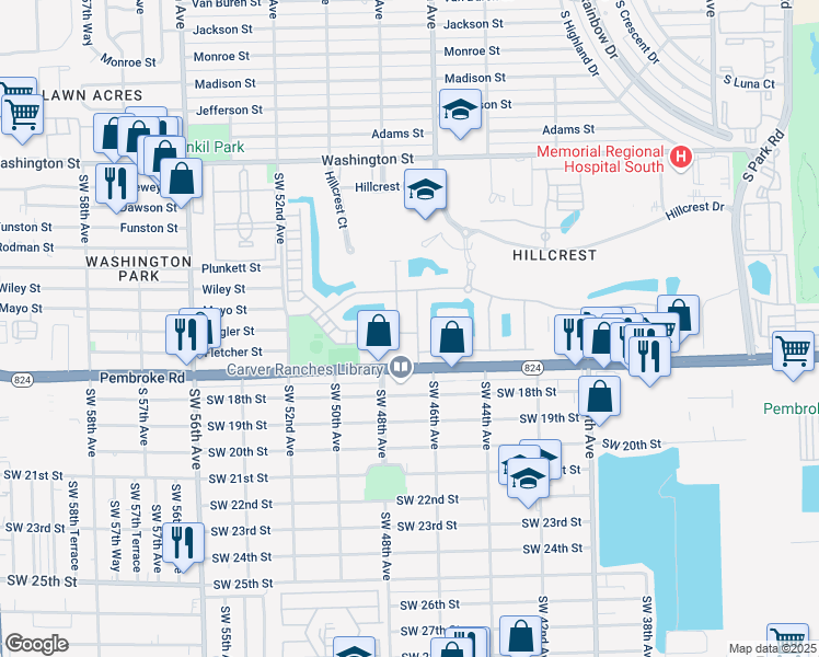 map of restaurants, bars, coffee shops, grocery stores, and more near 1525 Myrtle Oak Terrace in Hollywood