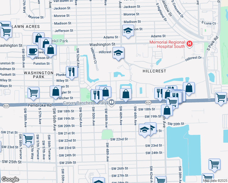 map of restaurants, bars, coffee shops, grocery stores, and more near 1525 Myrtle Oak Terrace in Hollywood