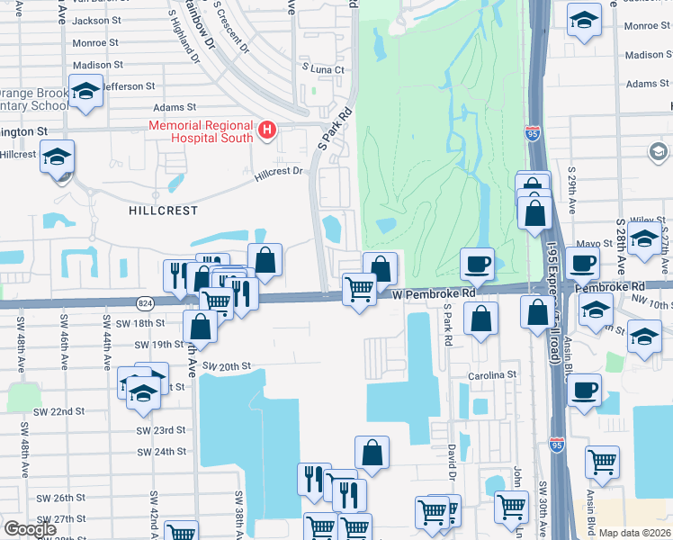 map of restaurants, bars, coffee shops, grocery stores, and more near 3356 Florida Street in Hollywood