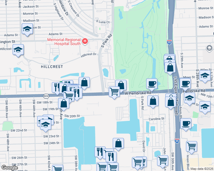 map of restaurants, bars, coffee shops, grocery stores, and more near 3356 Florida Street in Hollywood