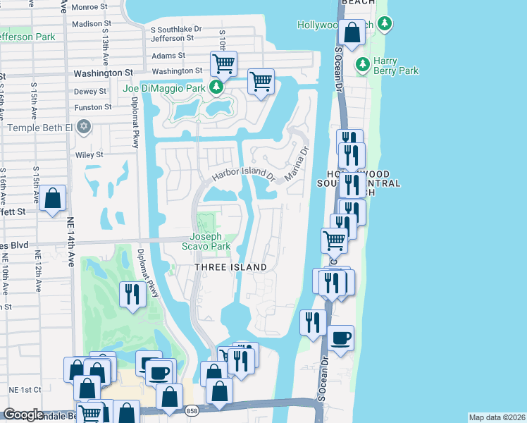 map of restaurants, bars, coffee shops, grocery stores, and more near 931 Northeast 27th Avenue in Hallandale Beach