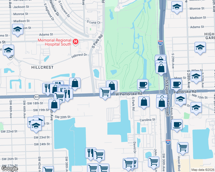 map of restaurants, bars, coffee shops, grocery stores, and more near 3244 Florida Street in Hollywood