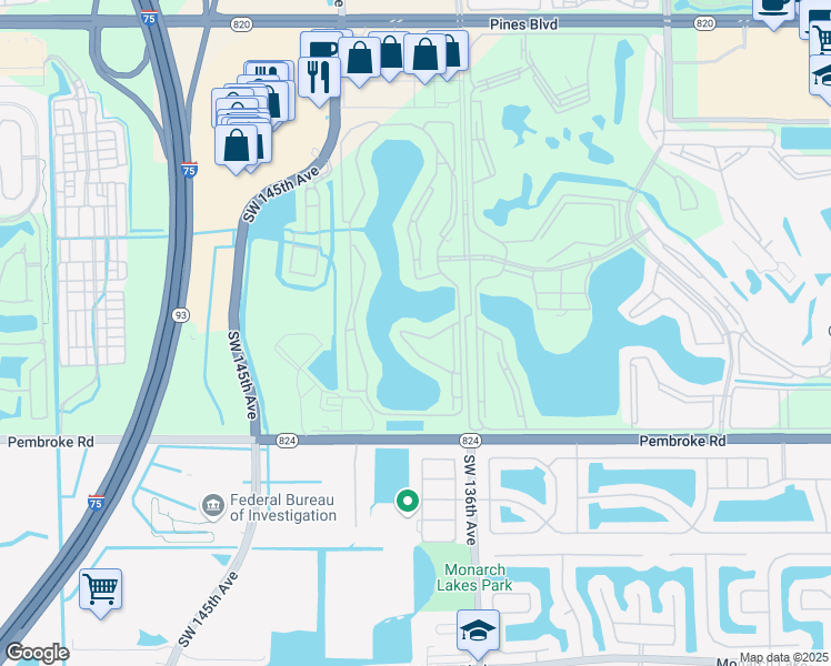 map of restaurants, bars, coffee shops, grocery stores, and more near 13702 Southwest 12th Street in Pembroke Pines