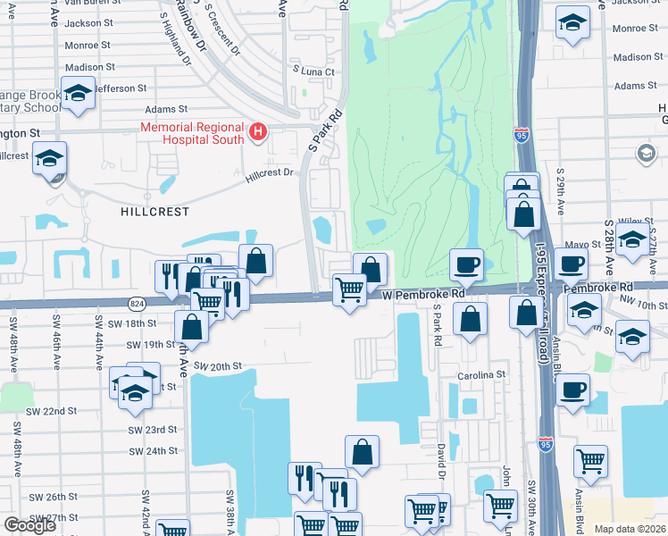 map of restaurants, bars, coffee shops, grocery stores, and more near 3356 Florida Street in Hollywood