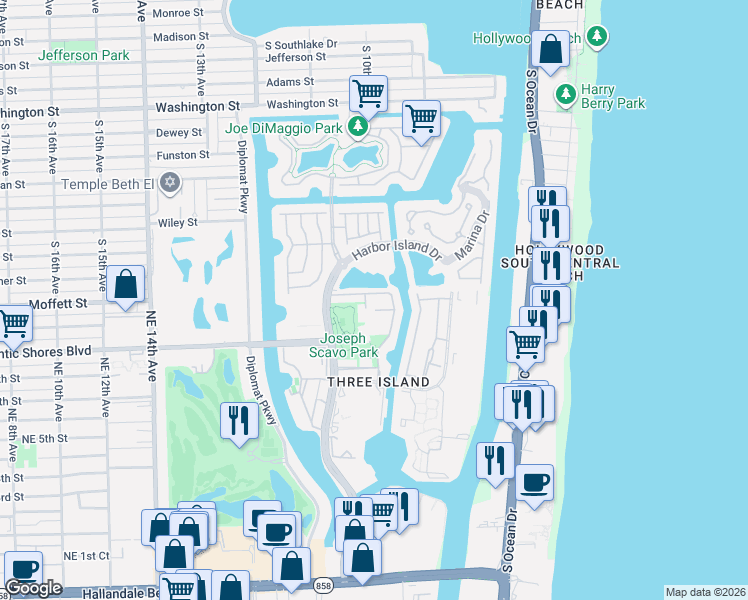 map of restaurants, bars, coffee shops, grocery stores, and more near 937 Northeast 24th Avenue in Hallandale Beach