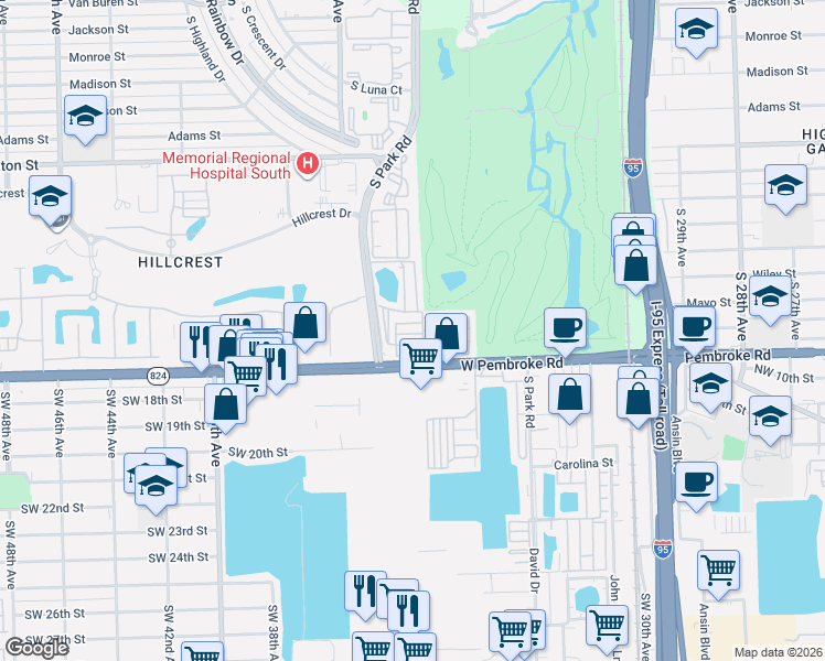 map of restaurants, bars, coffee shops, grocery stores, and more near 3244 Florida Street in Hollywood