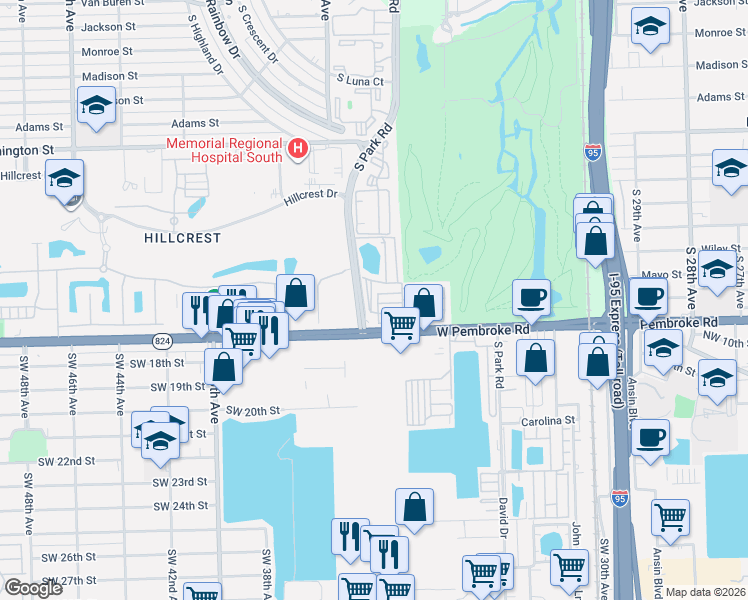 map of restaurants, bars, coffee shops, grocery stores, and more near 3356 Florida Street in Hollywood