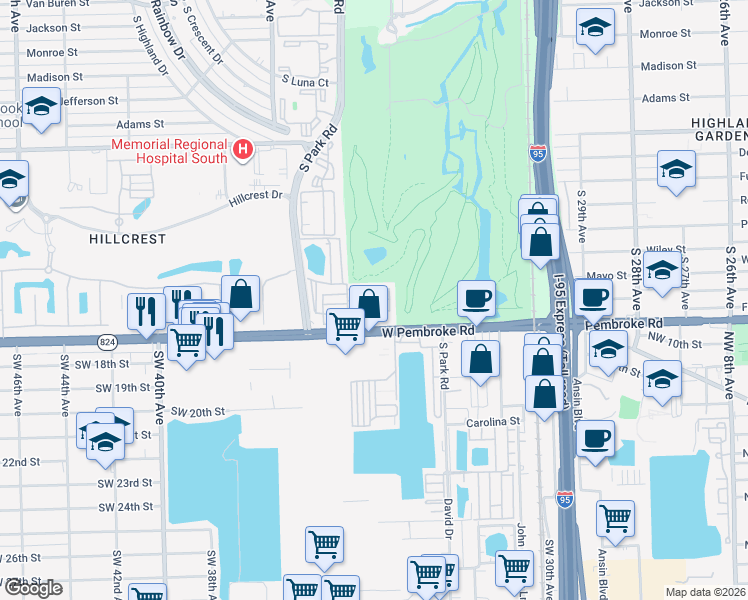 map of restaurants, bars, coffee shops, grocery stores, and more near 3204 Florida Street in Hollywood