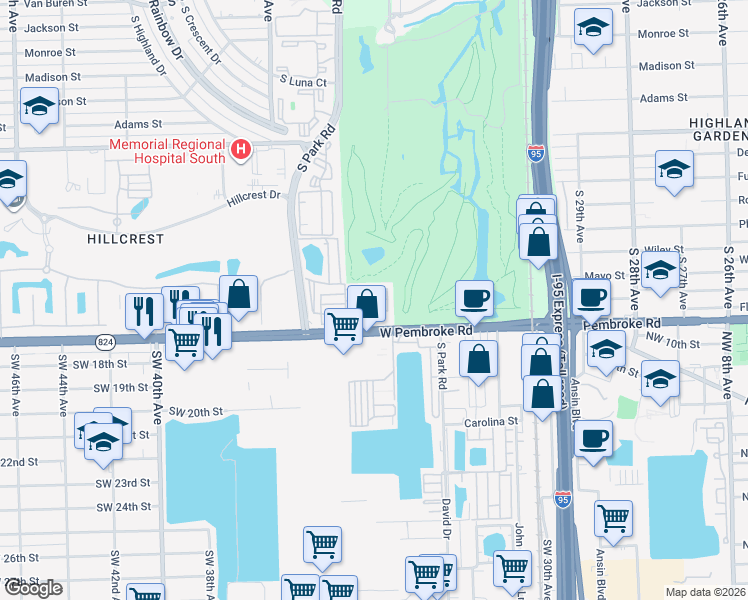 map of restaurants, bars, coffee shops, grocery stores, and more near 3204 Florida Street in Hollywood