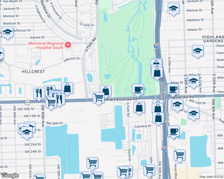 map of restaurants, bars, coffee shops, grocery stores, and more near 3204 Florida Street in Hollywood