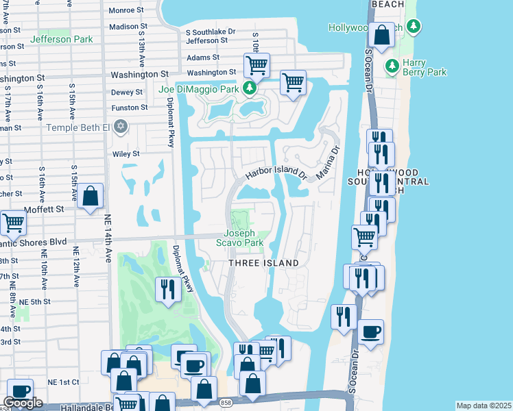 map of restaurants, bars, coffee shops, grocery stores, and more near 937 Northeast 24th Avenue in Hallandale Beach