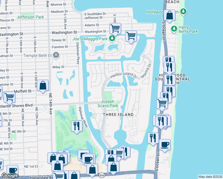 map of restaurants, bars, coffee shops, grocery stores, and more near 937 Northeast 24th Avenue in Hallandale Beach