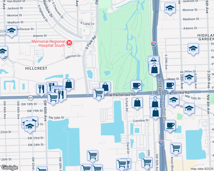 map of restaurants, bars, coffee shops, grocery stores, and more near 3204 Florida Street in Hollywood