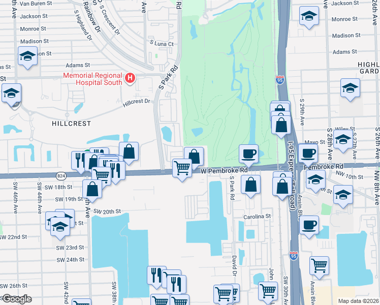 map of restaurants, bars, coffee shops, grocery stores, and more near 3244 Florida Street in Hollywood