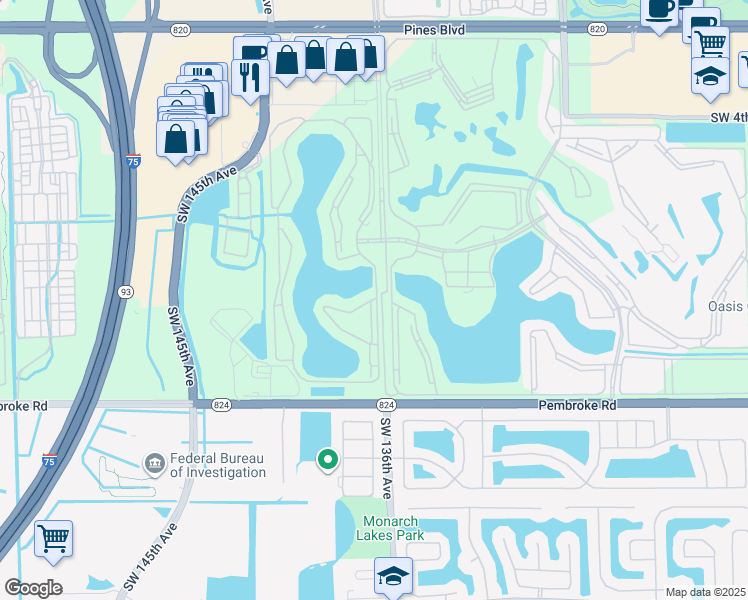 map of restaurants, bars, coffee shops, grocery stores, and more near 1205 Southwest 137th Avenue in Pembroke Pines