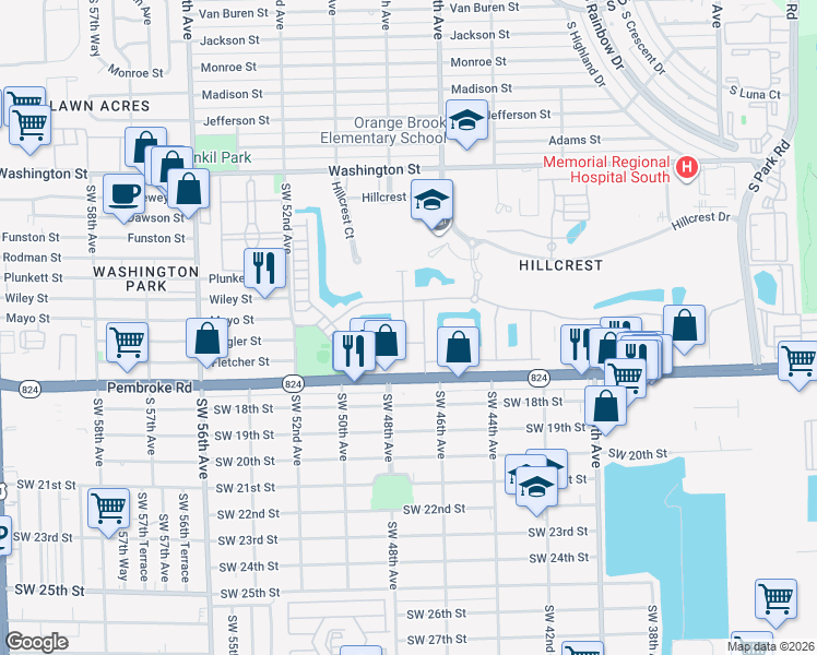 map of restaurants, bars, coffee shops, grocery stores, and more near 1525 Myrtle Oak Terrace in Hollywood