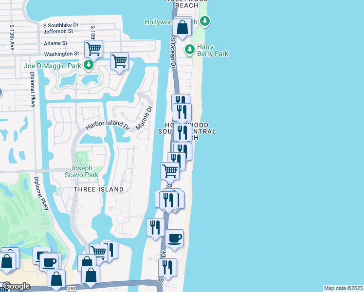 map of restaurants, bars, coffee shops, grocery stores, and more near in Hollywood